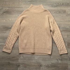 GENTLE HERD Peach Wool & Cashmere Oversized Cable Knit Turtleneck Sweater NEW